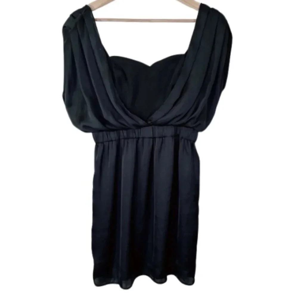 BCBGeneration Womens XS Black Layered Satin Sheath Dress Party Cocktail Evening